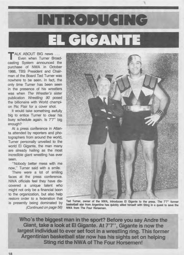 El Gigante introduction article from The Wrestler magazine, September 1990