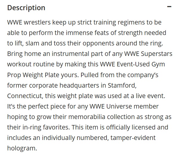WWE Prop Weight auction