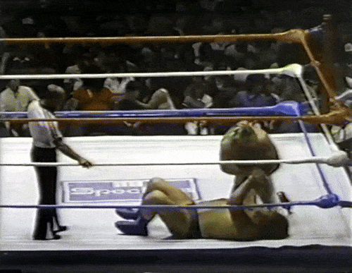 Big John Studd places Andre the Giant in a front facelock for eight and a half minutes. Andre allegedly falls asleep.