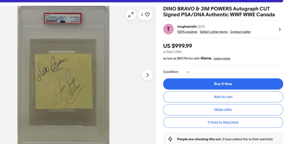 Dino Bravo Jim Powers autograph
