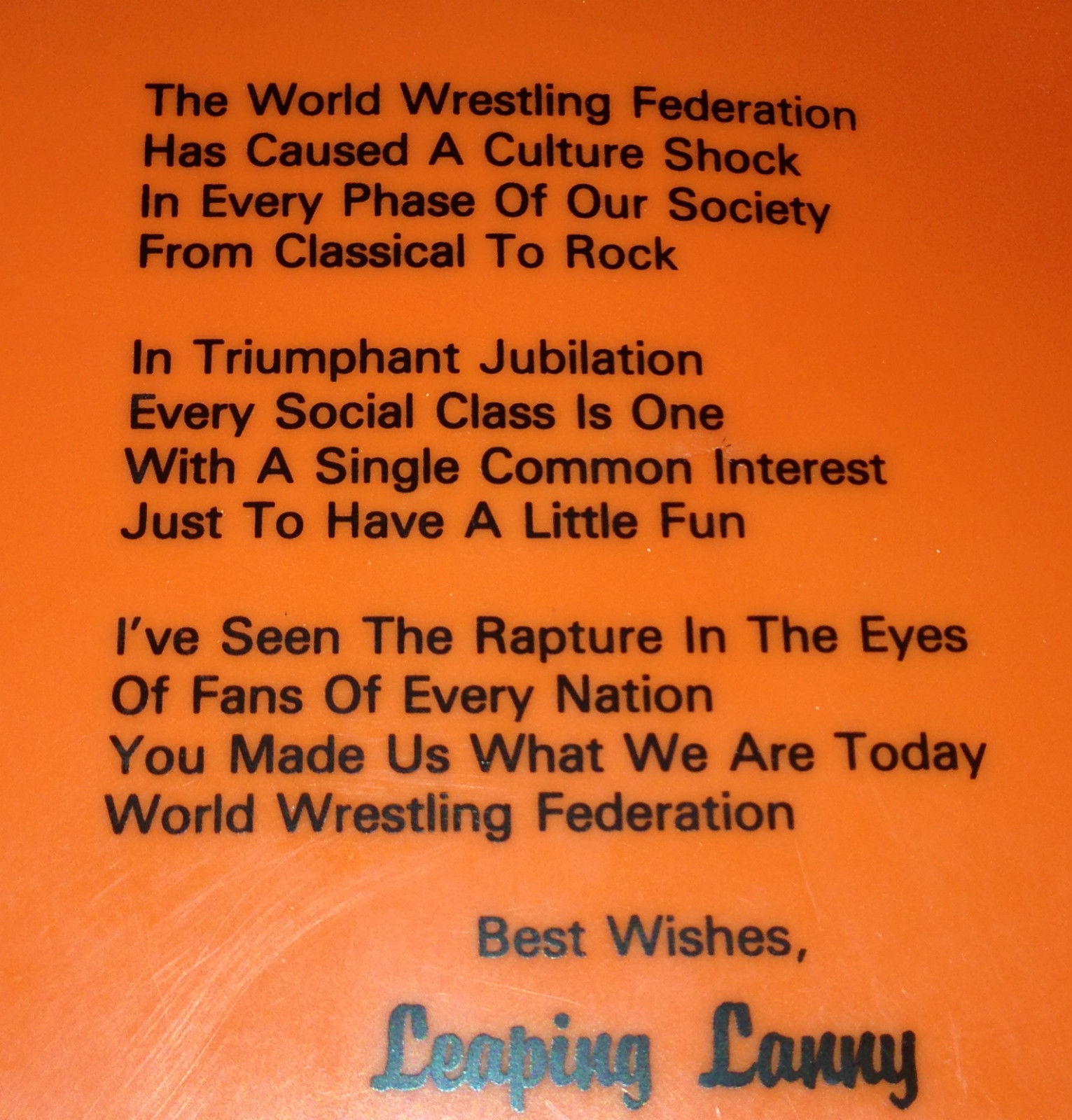 Lanny Poffo Genius Flying Disc Frisbee 2 poem closeup