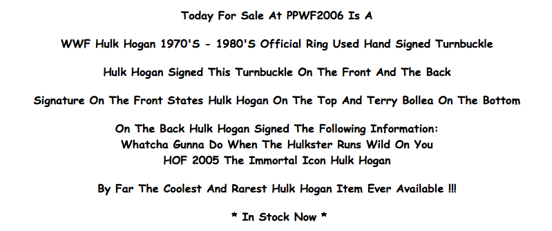 Hulk Hogan signed turnbuckle description