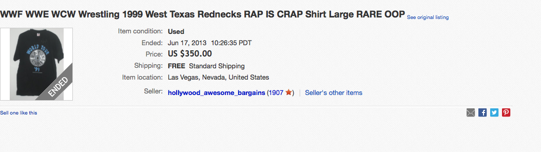WCW West Texas Rednecks Rap Is Crap World Tour ;99 shirt eBay price