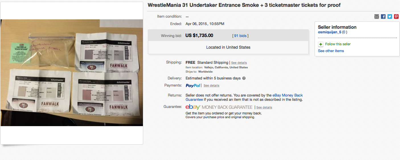 The Undertaker entrance smoke auction