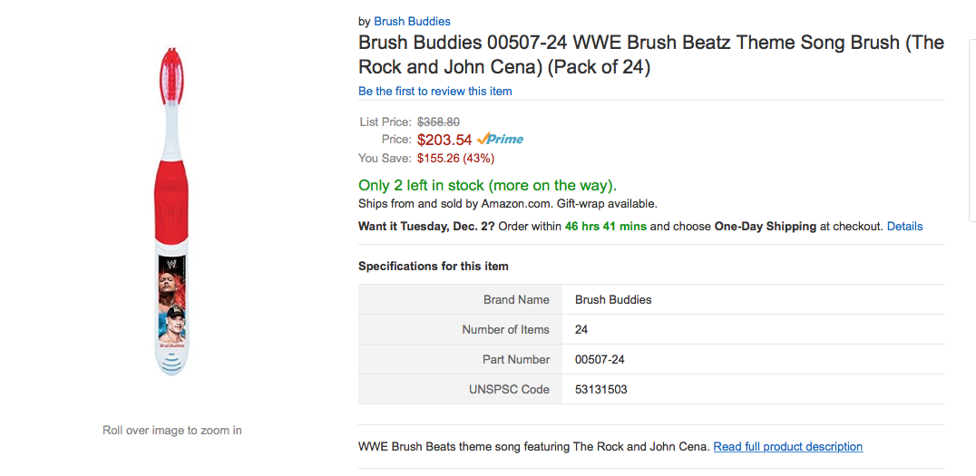 WWE The Rock John Cena toothbrush Amazon listing