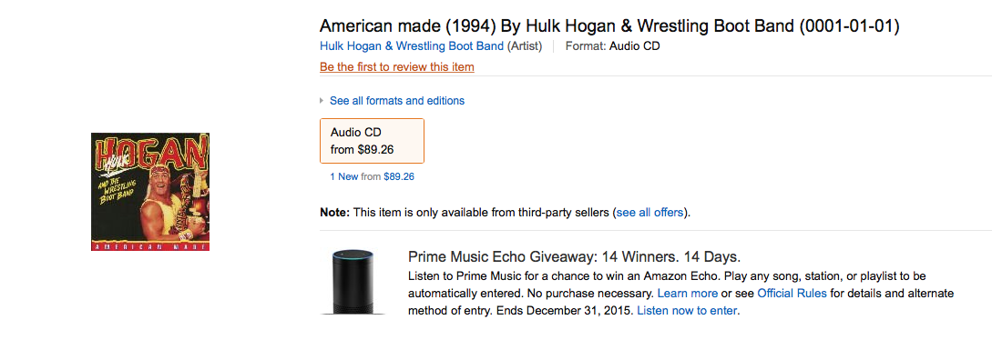 Hulk Hogan American Made CD single Amazon listing