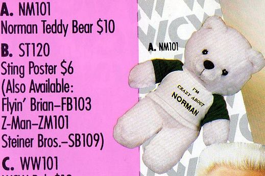 WCW Norman The Lunatic Teddy Bear merchandise catalog close up shot