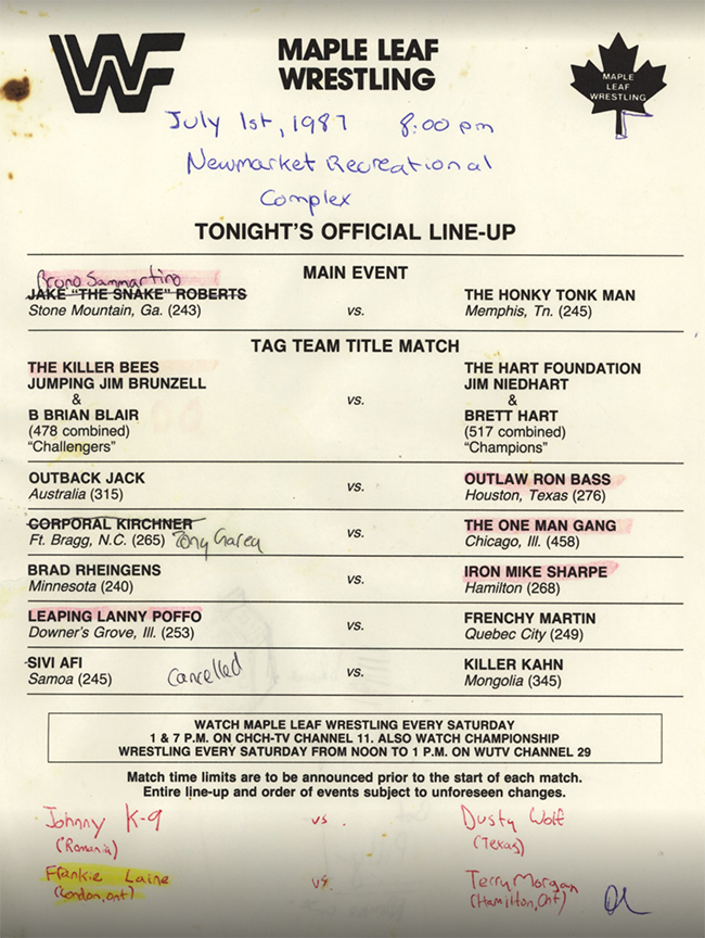 WWF Lineup Sheet Orlando 1/10/93 1993 Program Magazine 209 Shawn