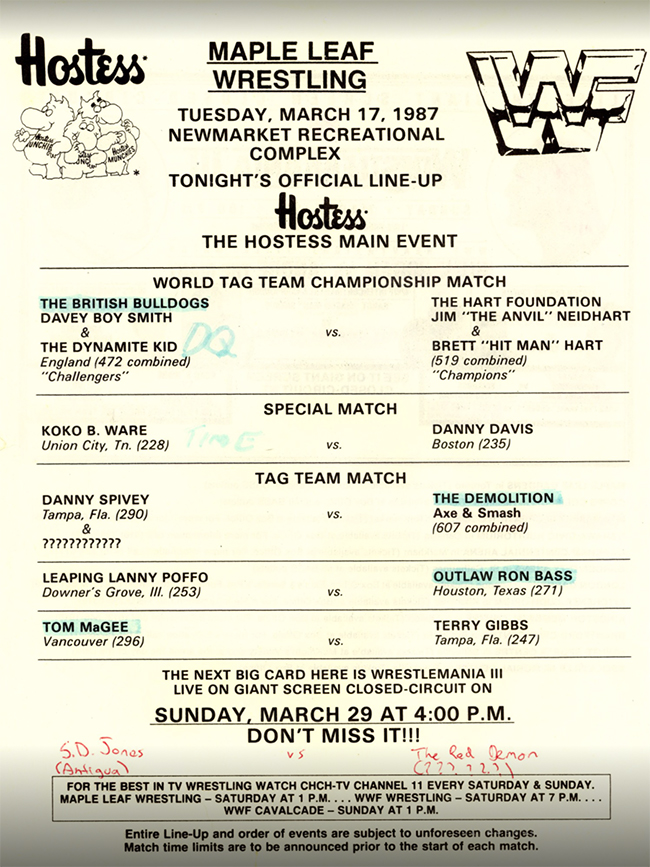 WWF Lineup Sheet Orlando 1/10/93 1993 Program Magazine 209 Shawn