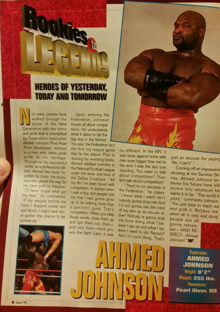 Ahmed Johnson flame trunks WWF Magazine article
