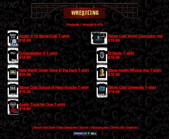 Hot Topic website WWF Wrestling Shirts 1998