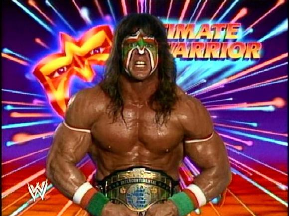 Ultimate Warrior with logo background