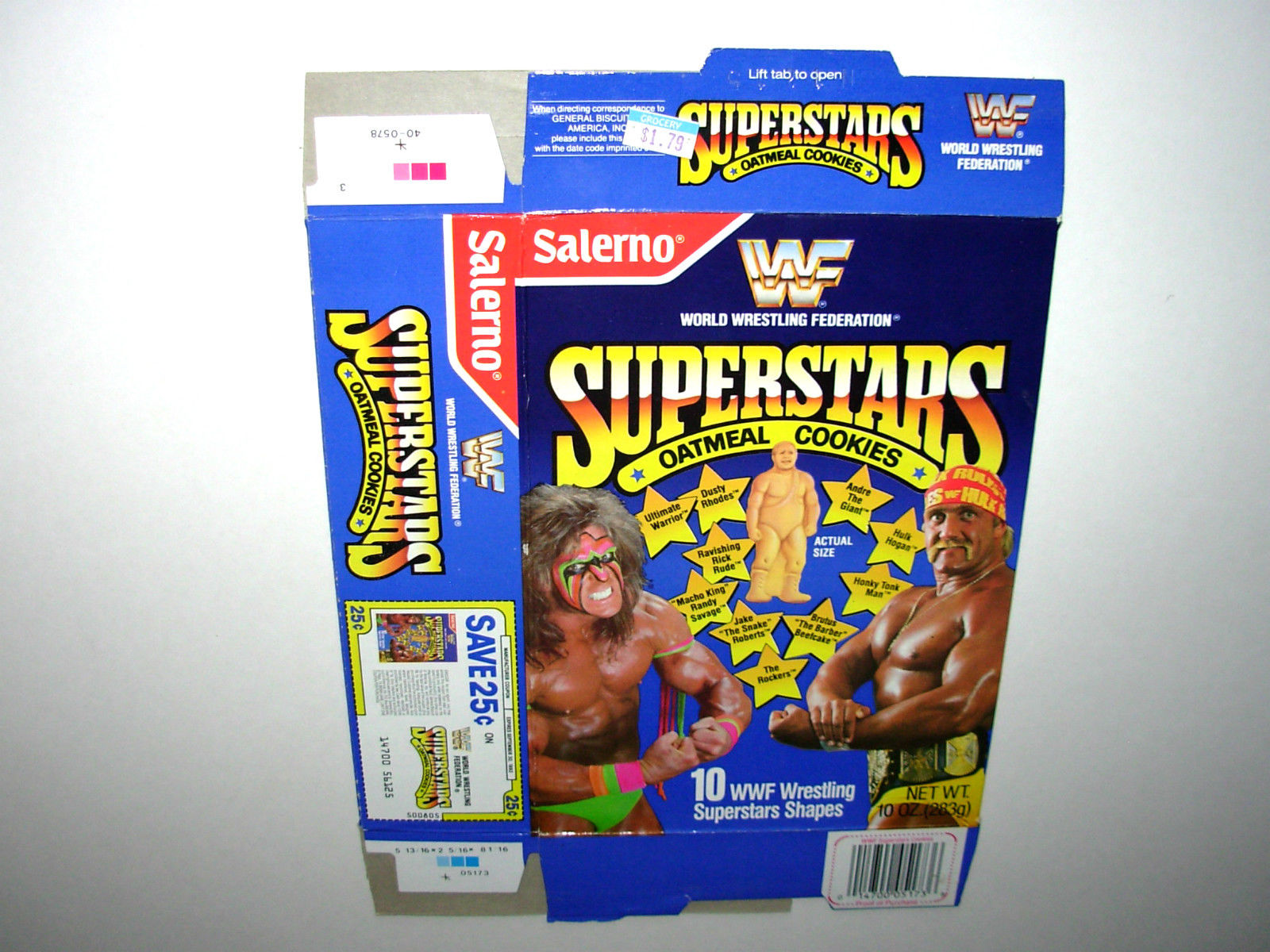 WWF Superstars Oatmeal Cookies box Ultimate Warrior Hulk Hogan