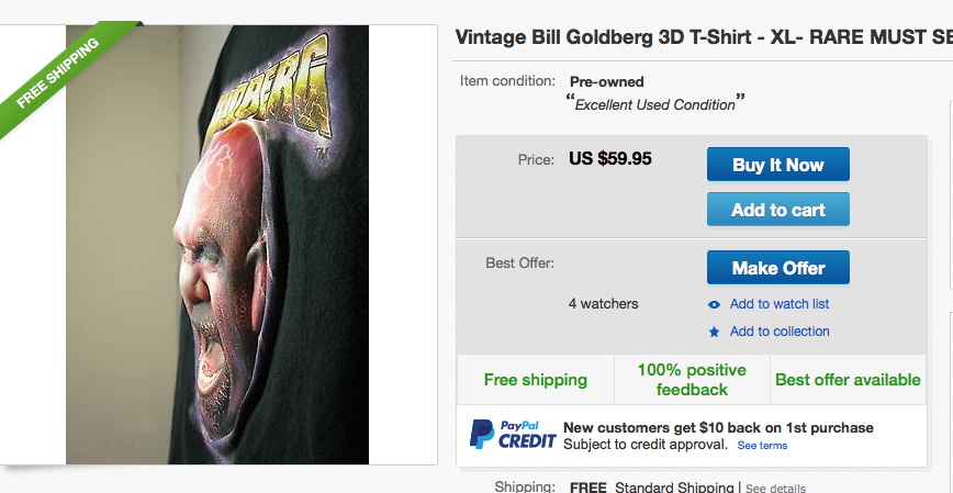 Bill Goldberg 3-D shirt eBay price