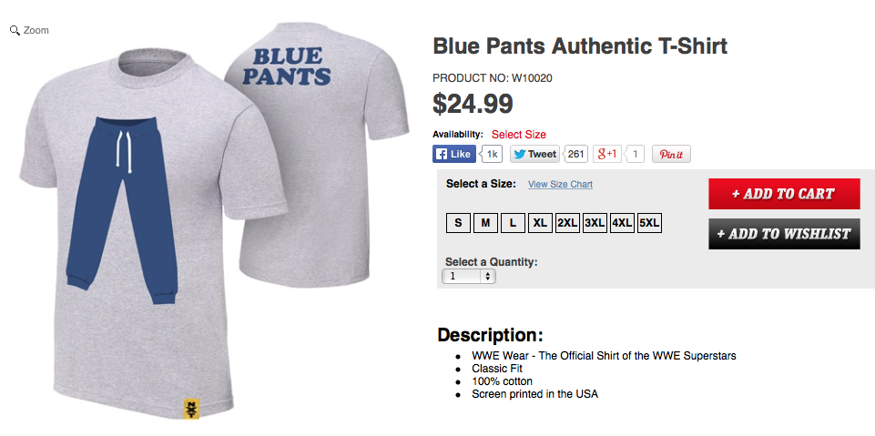 WWE Blue Pants shirt