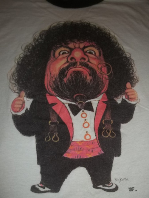 WWF Captain Lou Albano caricature shirt close up