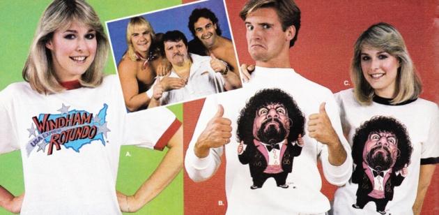WWF Captain Lou Albano caricature shirt man and woman close up from catalog